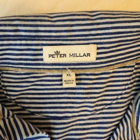 Blue Striped Cotton/Silk Peter Millar Polo Shirt Size XL - Picture 4 of 6